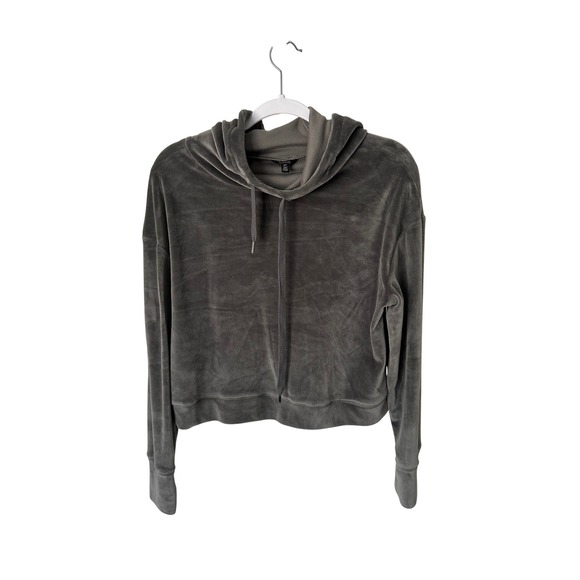 Buffalo David Bitton Tops - Buffalo David Bitton Womens Velour Cropped Hoodie Charcoal Gray Small S/P